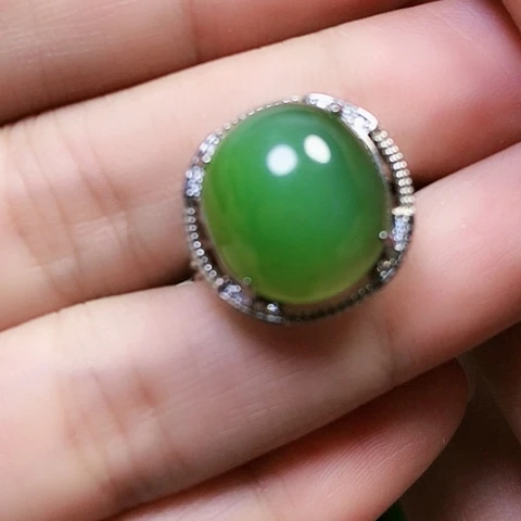 和田玉戒指银S925镶嵌