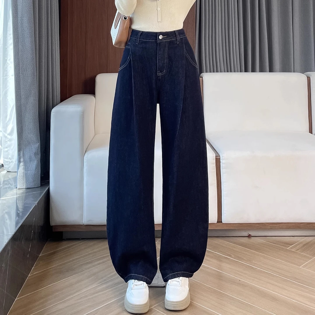 时尚百搭弯刀牛仔裤女春秋季2025新款高腰垂感显瘦遮胯香蕉阔腿裤