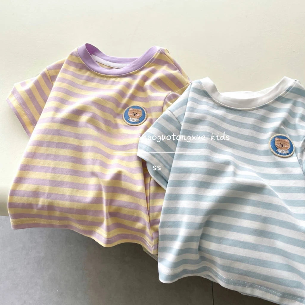 【实体童装品牌】xg&kids 5827夏季新品女童短袖条纹印花儿童棉体恤