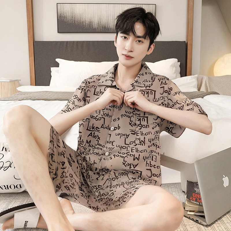 睡衣男士夏季短袖短裤薄款夏款青少年男款夏天家居服可外穿两件套