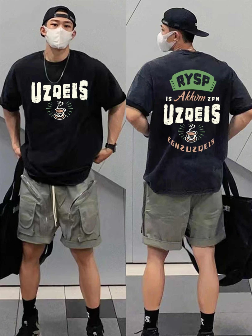 100%重磅潮流印花短袖T恤男款夏季ins潮牌美式高街宽松圆领上衣服