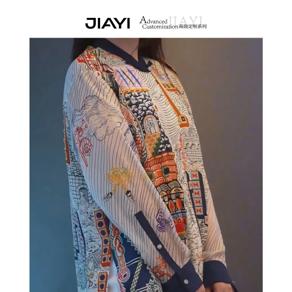 【嘉一】百搭印花图案长袖桑蚕丝小衫JYX243-24060