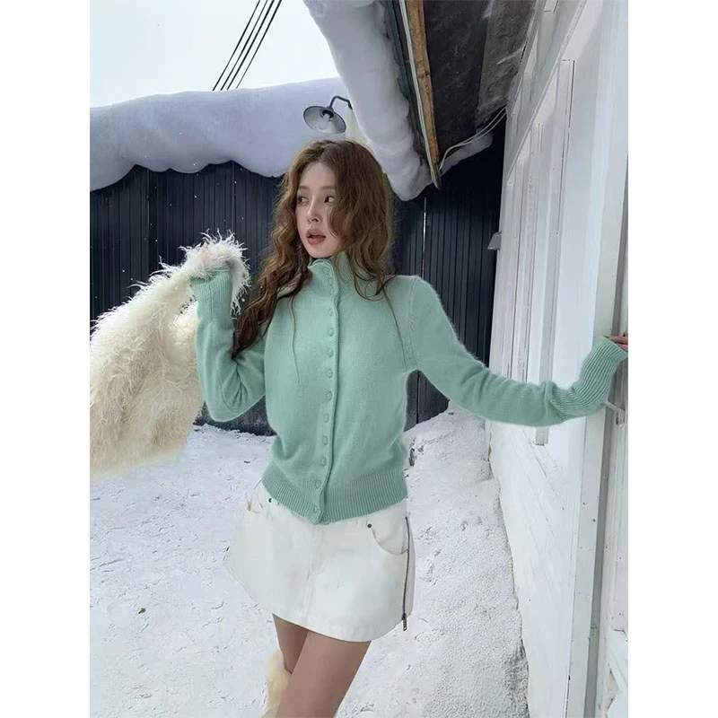 秋冬小个子时尚套装休闲百搭针织小众长袖外套上衣高腰修身半身裙