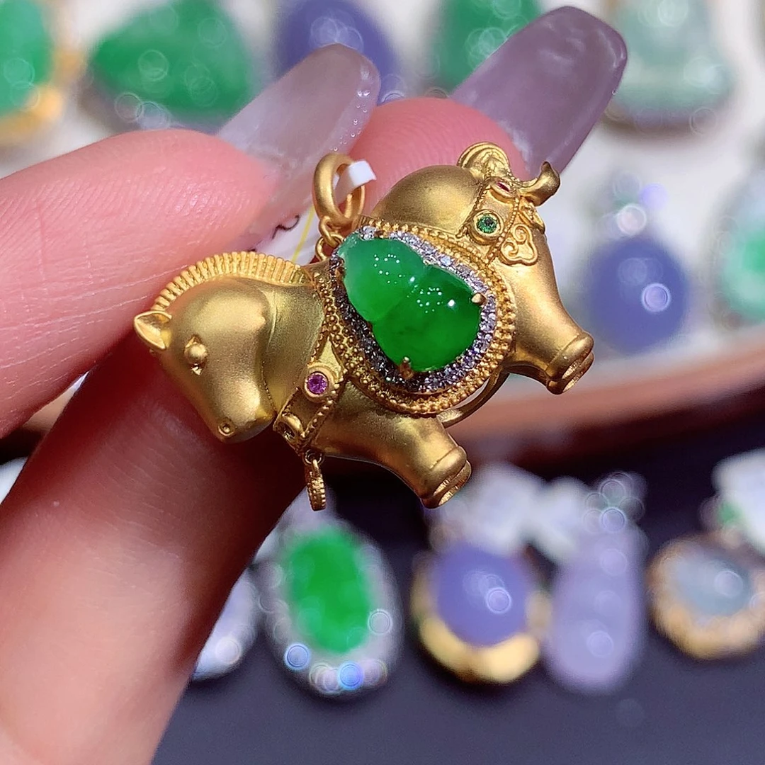 翡翠18K金镶嵌吊坠(不含链)