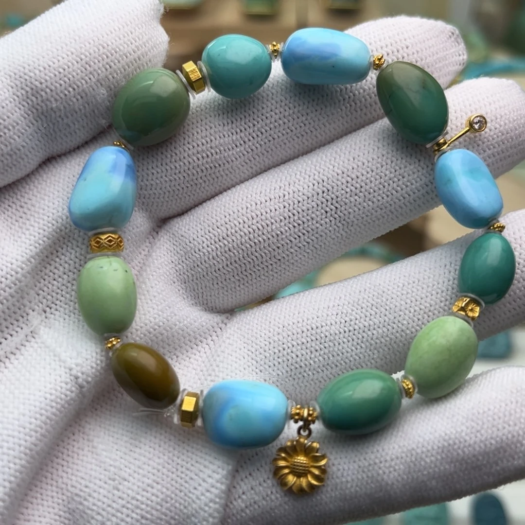 未镶嵌绿松石珠宝奇石随形彩豆