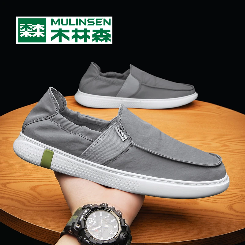 木林森布鞋男秋季2024新款一脚蹬老北京男鞋轻便软底帆布防滑男鞋