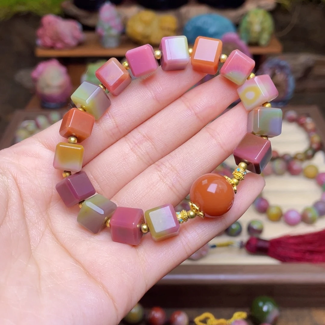 玛瑙/玉髓手串合金舒*盐源玛瑙方糖串