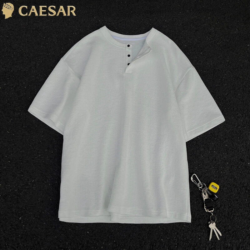 凯撒大帝美式潮牌短袖T恤男款夏季青少年INS风华夫格宽松透气半袖