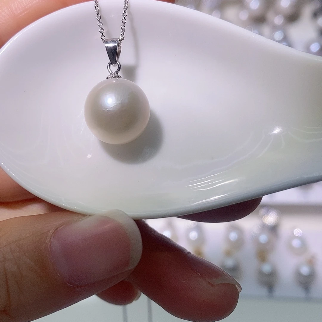 淡水珍珠吊坠(赠链)银S925镶嵌尺寸12/13毫米