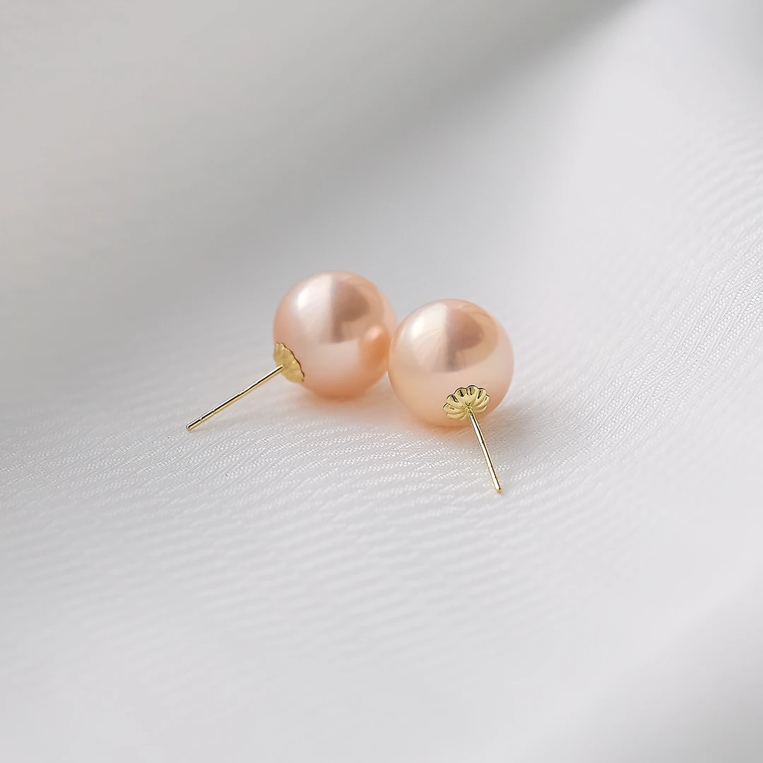 【LNDI焕霆】淡水金橙色K金耳钉 /珍珠点位11-12MM/配件18K金