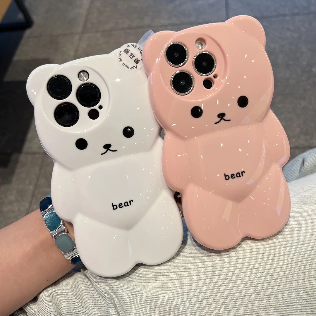 奥菲顿简约轻松熊表情适用iPhone16/15promax小熊手机壳苹果14/13