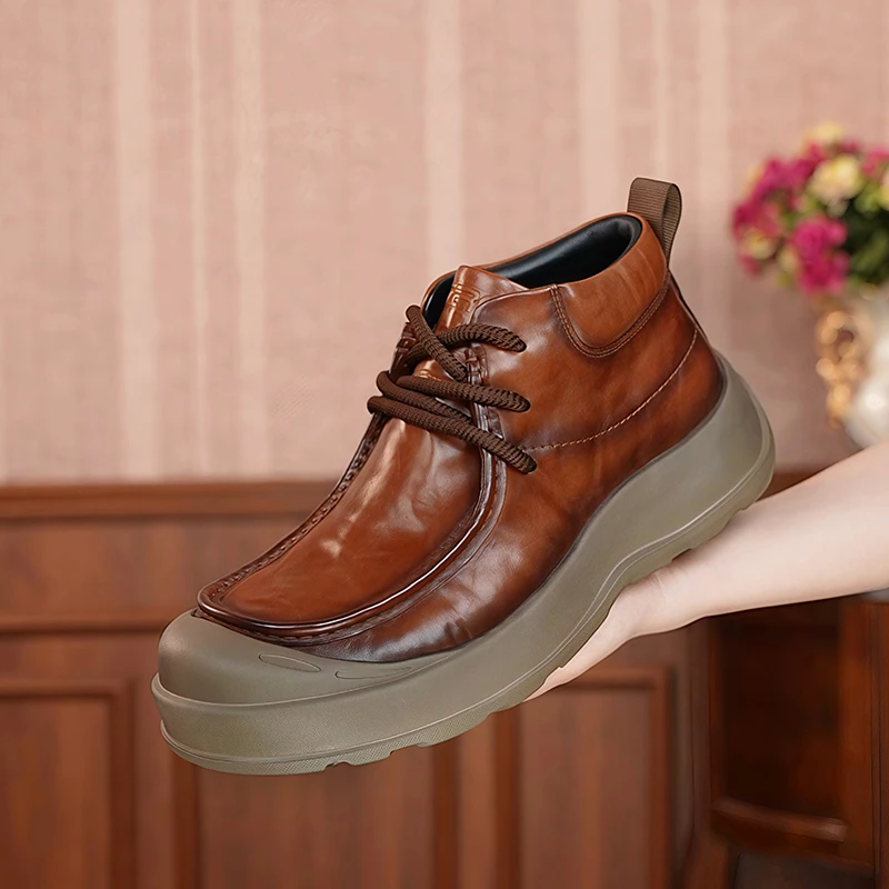 零度/ZRO男士时尚百搭休闲鞋真皮高端商务开车上班男鞋男款短靴