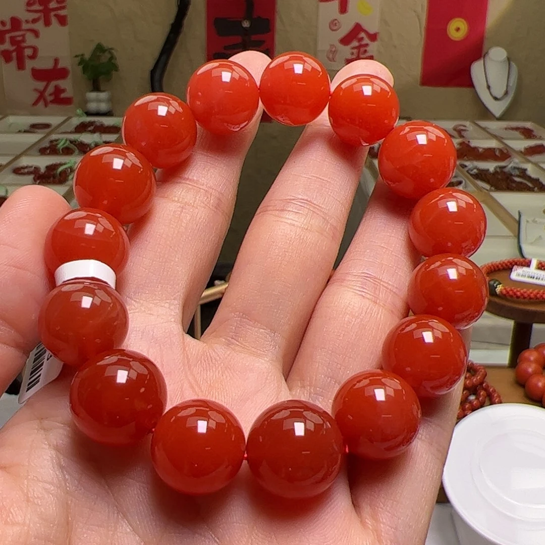 南红玛瑙未镶嵌手串保山冷水河正红13mm+特级