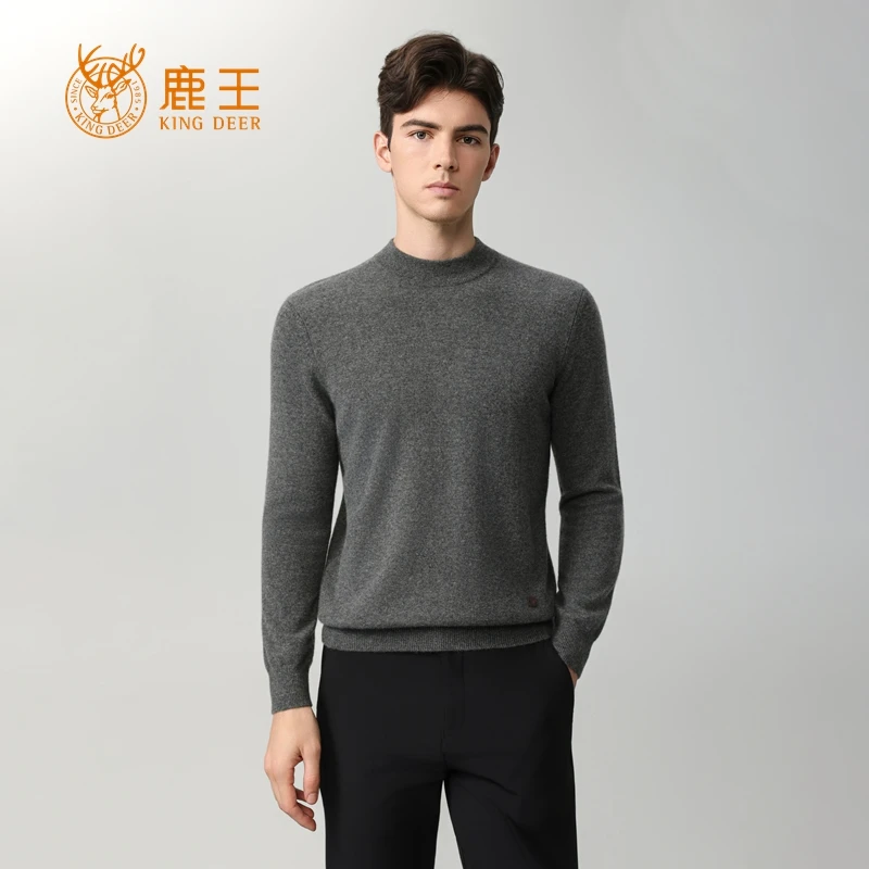 【专柜经典】鹿王秋冬男半高领100山羊绒休闲针织套衫 911511342