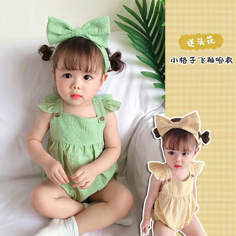 超萌可爱婴儿三角哈衣女宝宝包屁衣新生儿童公主吊带爬服薄款夏季