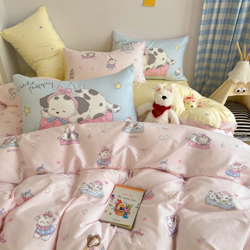 Heart Island【趴趴小狗】可爱纯棉夏季透气全棉卡通四件套宿舍床单