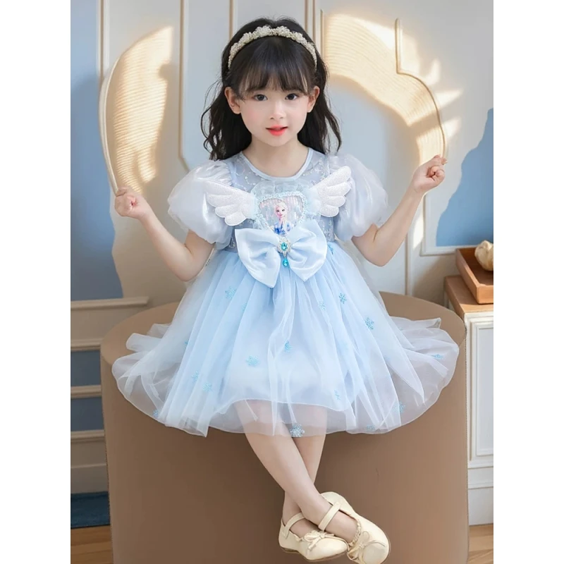 女童连衣裙夏季2025新款洋气儿童艾莎公主裙女宝宝生日礼服网纱裙