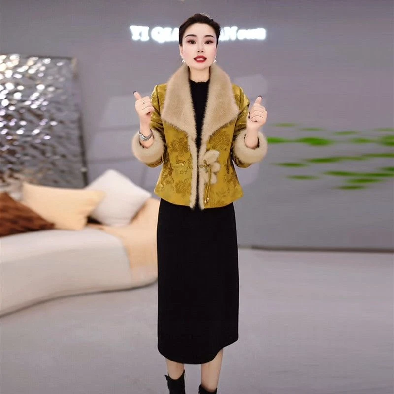 雪花绒两件套2025秋季新款时尚气质修身显瘦新中式外套连衣裙套装