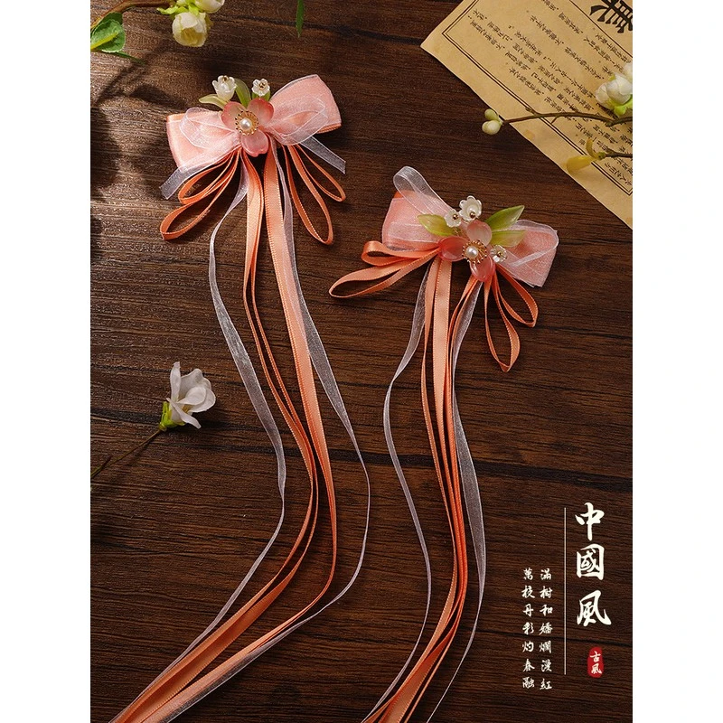汉服头饰女儿童古风飘带发夹小女孩中国风蝴蝶结流苏对夹古装发饰