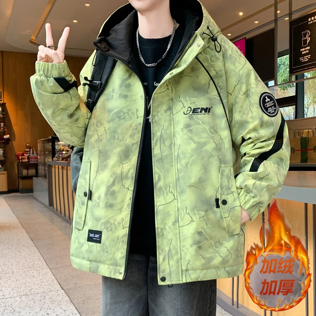 [家长推荐]冬季青少年加绒加厚连帽oversize宽松版夹克休闲外套男