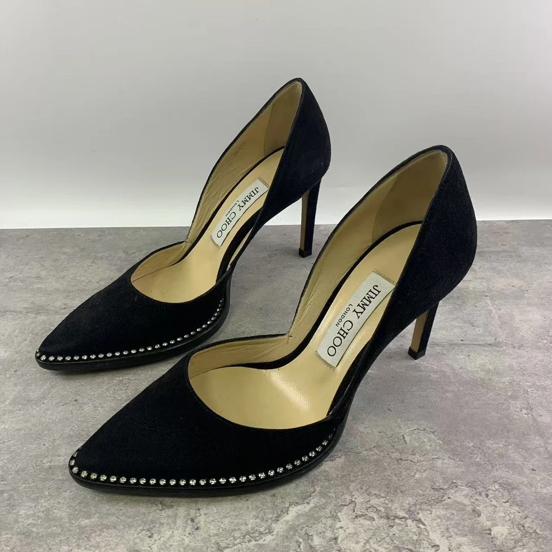 95新 JIMMY CHOO/吉米周 36.5码/仔仔女鞋/黑色钻石高跟鞋 1408