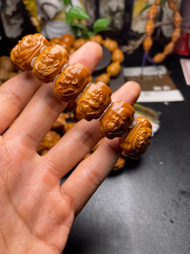 赵进老师原版十二尊者铁头核爆红料手牌手串男女网红文玩橄榄核雕