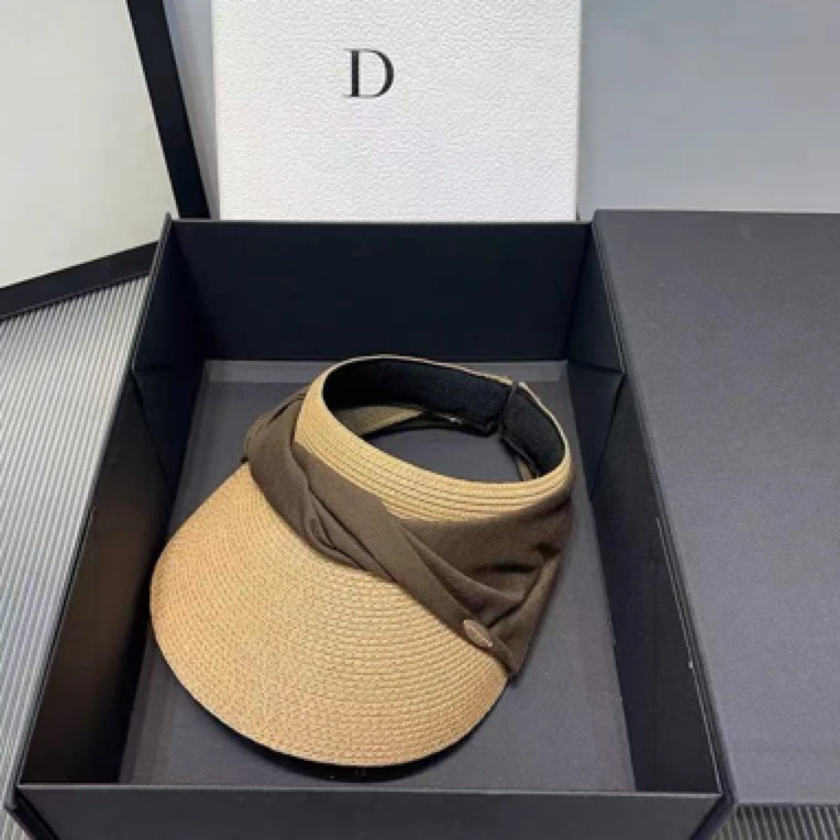 褶皱新款防uv遮阳帽骑车发箍草编防晒空顶帽女夏季防紫外线太阳帽