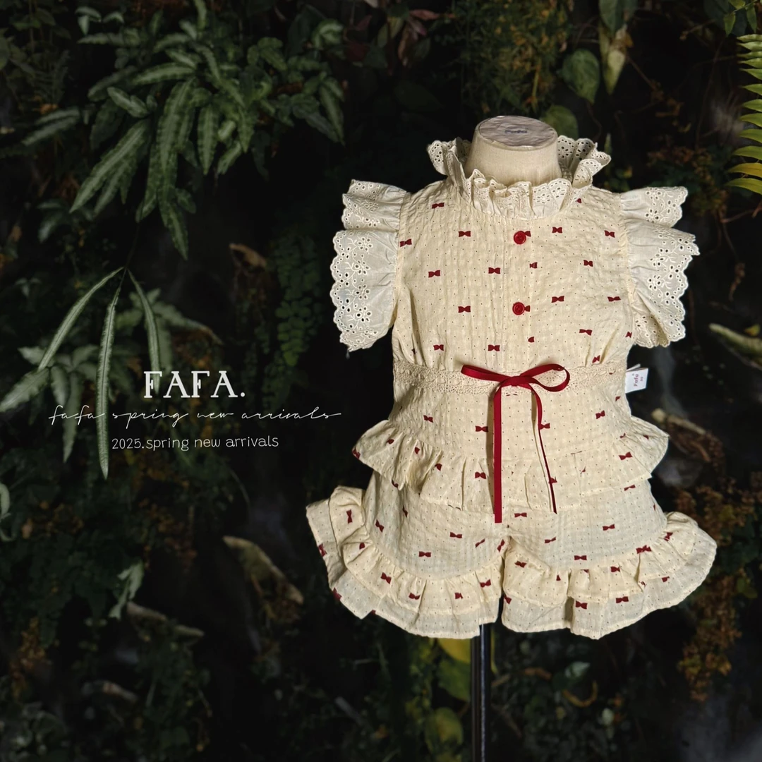 【FAFA】薄款女童女韩版套装裙子格子仙女卡通风蕾丝优雅XT259552