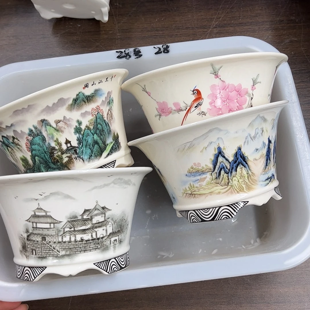 紫砂花盆28号瑕疵4个15/8cm里面小裂纹