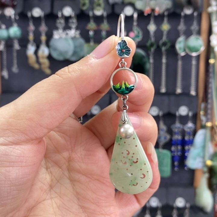 翡翠耳饰银S925镶嵌✨****X18