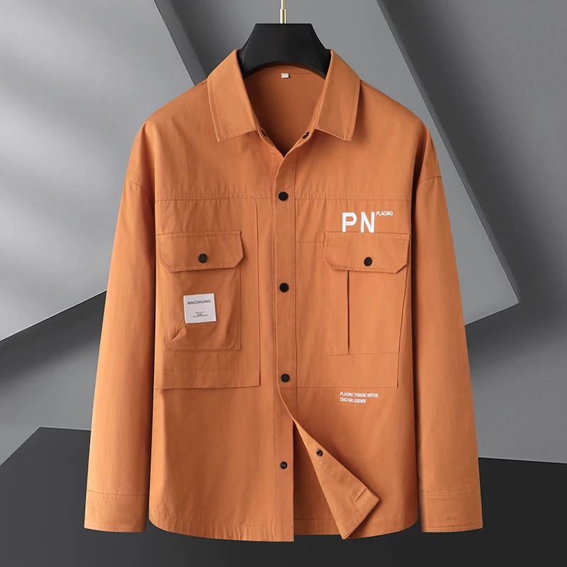 长袖春秋薄款纯棉休闲时尚工装宽松衬衣加肥加大码男士衬衫外套