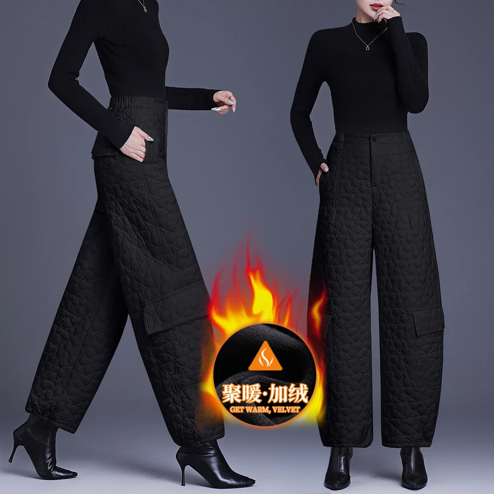 格纹加绒棉裤冬外穿2025新款爆款加绒保暖冬季防寒高腰宽松哈伦裤