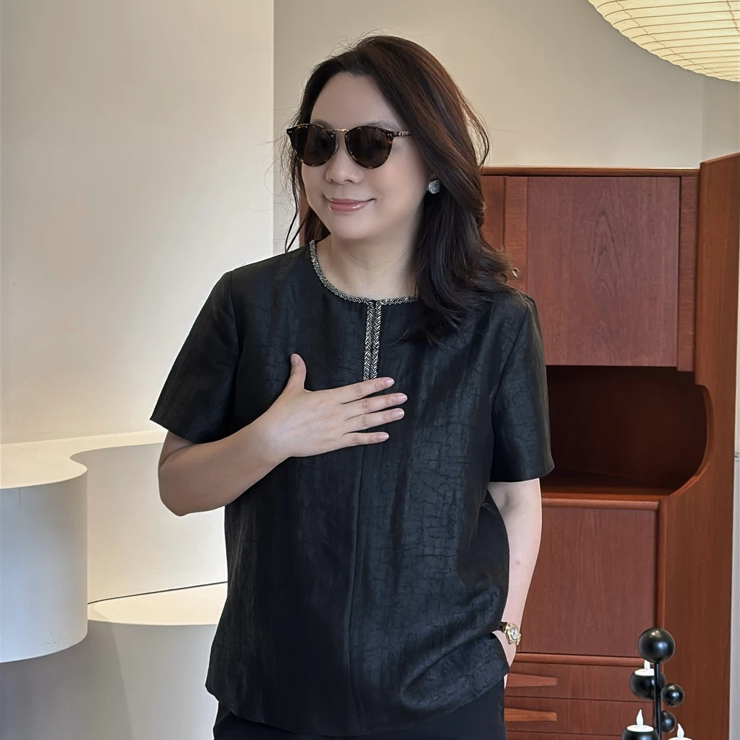 Ms.Qnn“晚风”香云纱龟裂纹真丝设计感上衣 39T1697 Q姐