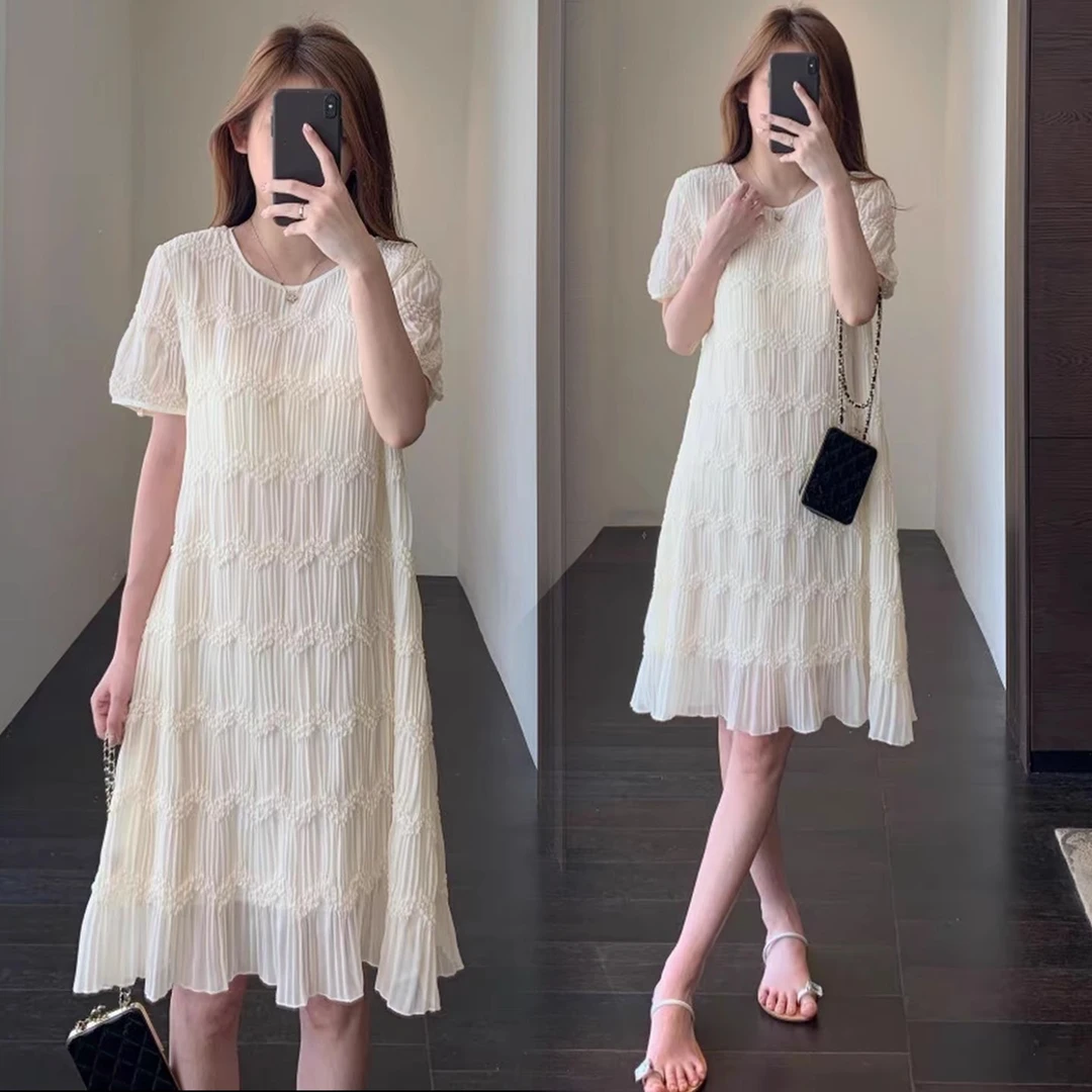 La babite时尚褶皱连衣裙2025夏季新款洋气显瘦中长款浪漫网纱裙