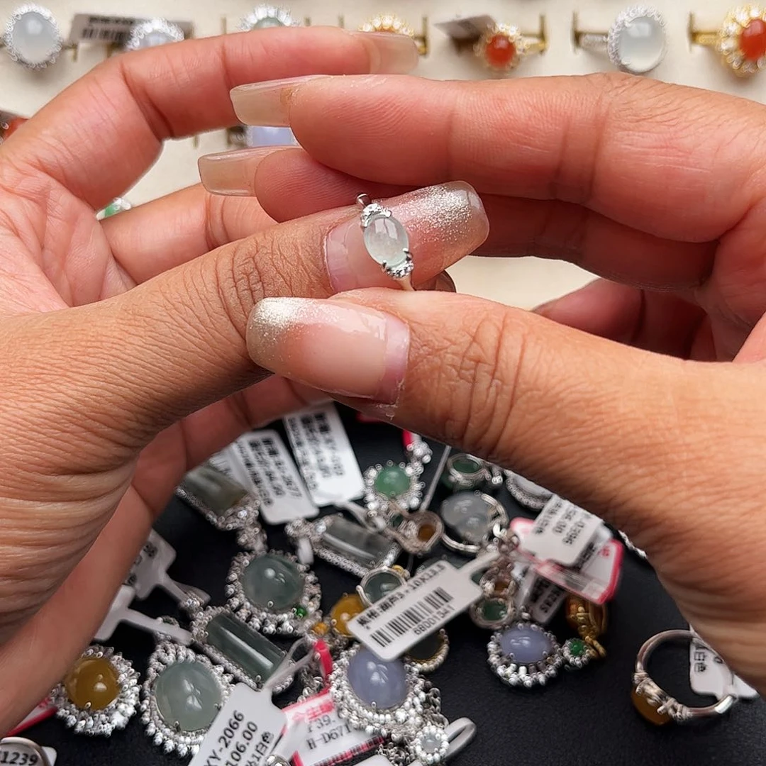 翡翠戒指银S925镶嵌缅甸天然A货女戒指