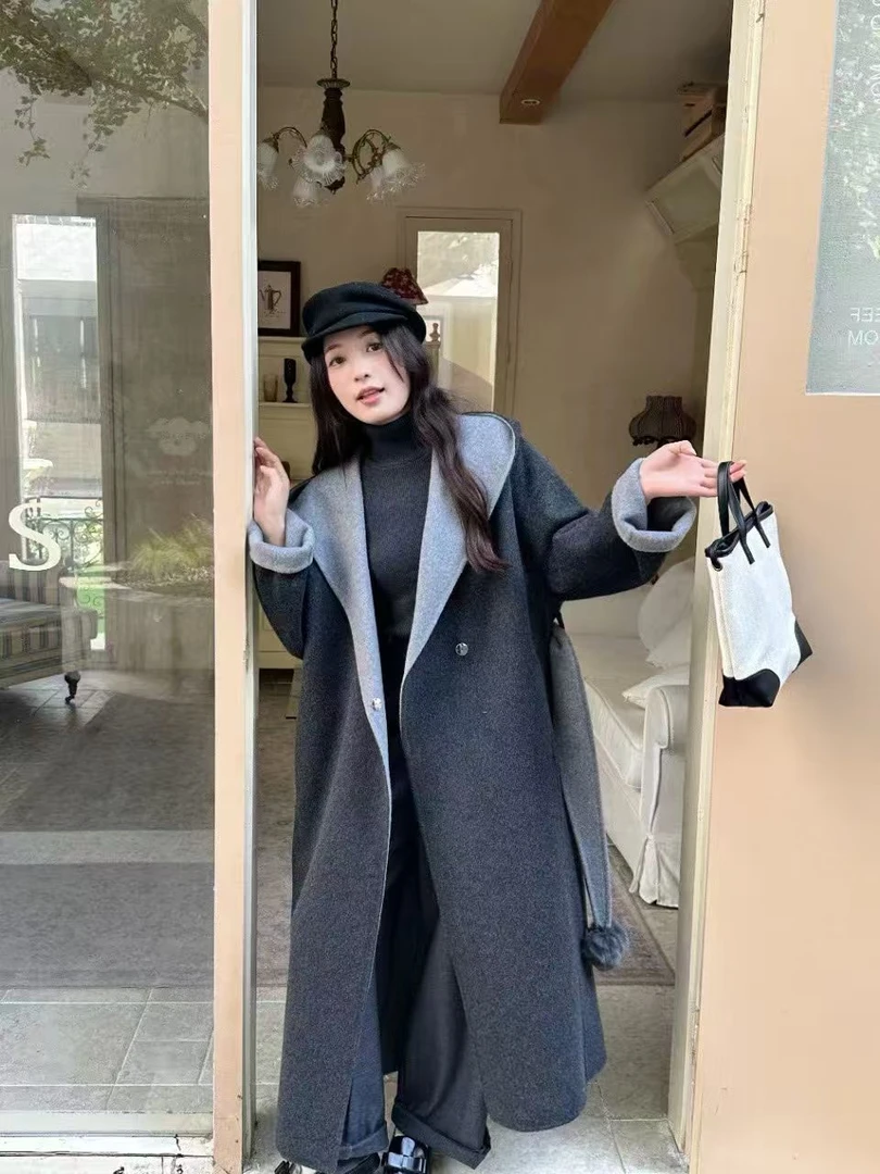 HarmonyForm连帽毛呢外套秋冬极简风长款大衣设计师百搭时尚线下1