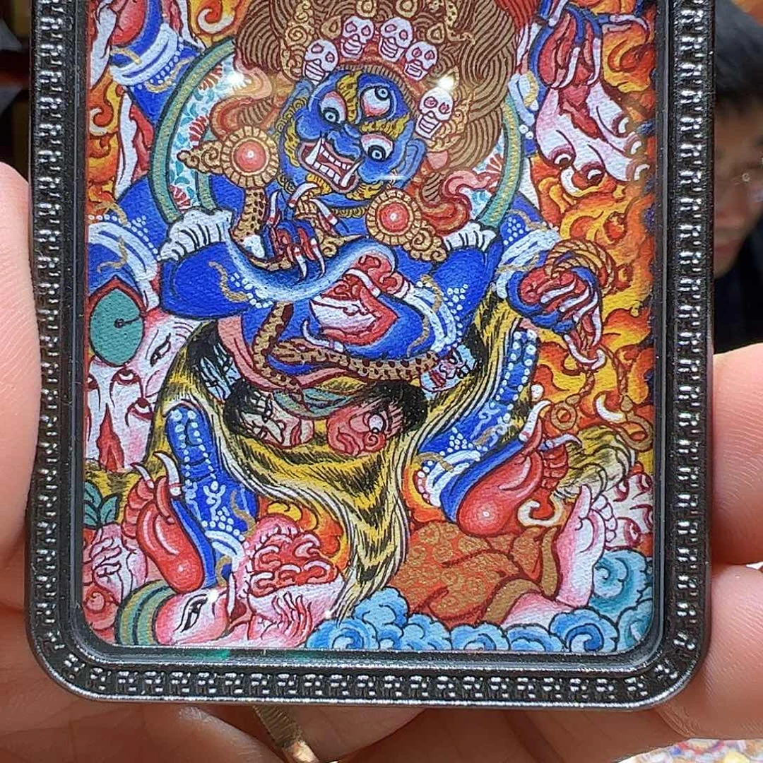 吊坠热贡手绘唐卡六臂玛哈嘎拉