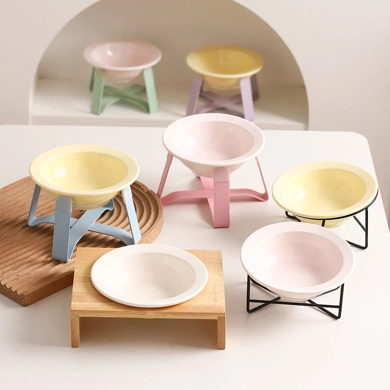 飞碟猫碗陶瓷宠物碗湿粮碗狗碗猫狗食盆带碗架喝水餐桌高脚护颈碗