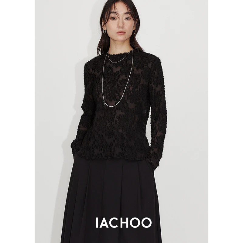 IACHOE 艺术感雕花剪花肌理感长袖上衣3461597001