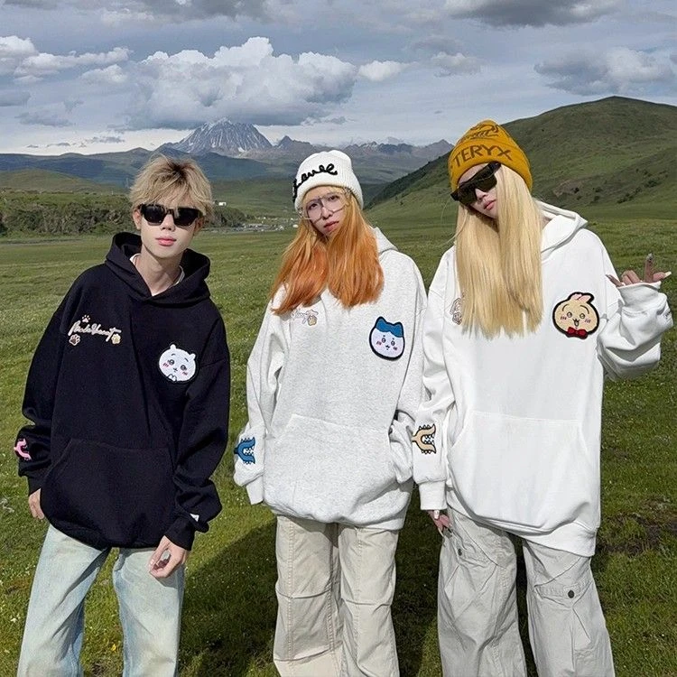 伶落旧人乌萨奇小八魔术贴连帽卫衣女秋冬新款卡通设计感情侣帽衫