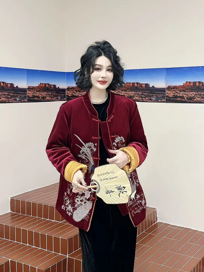 秋冬新中式高级感加厚保暖外套中国风刺绣宽松显瘦大码棉服491041