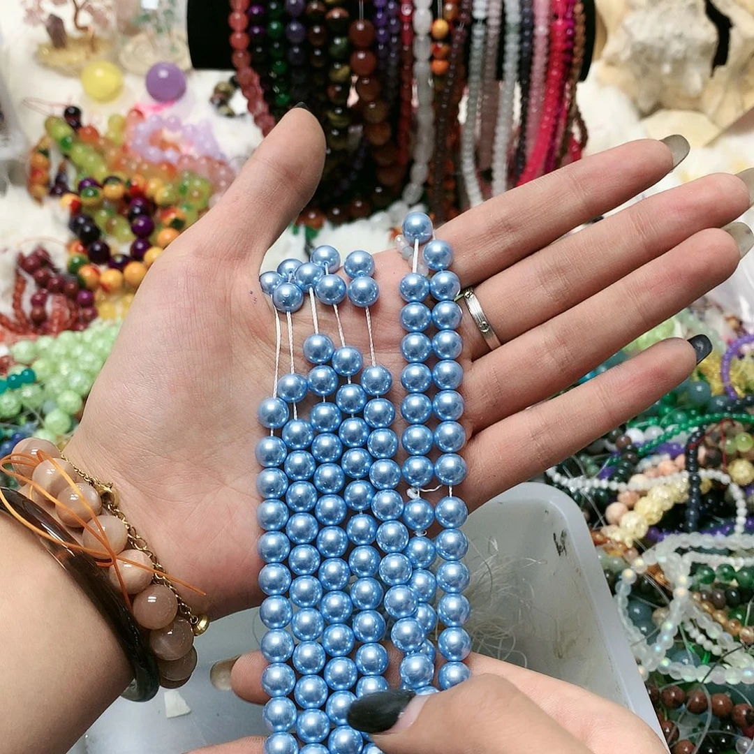 玛瑙/玉髓散珠卡8蓝色珍珍