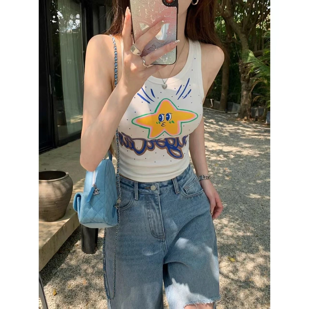 曼曼【童趣星星】大U领修身印花背心
