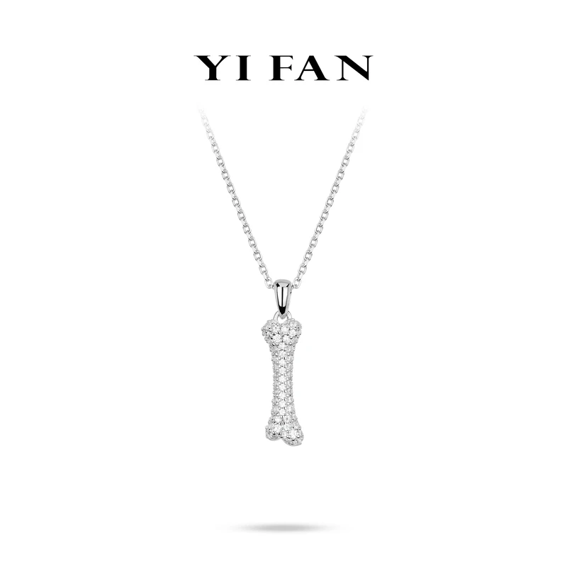 吊坠925银合成锆石 20499-白色满钻骨头百搭项链