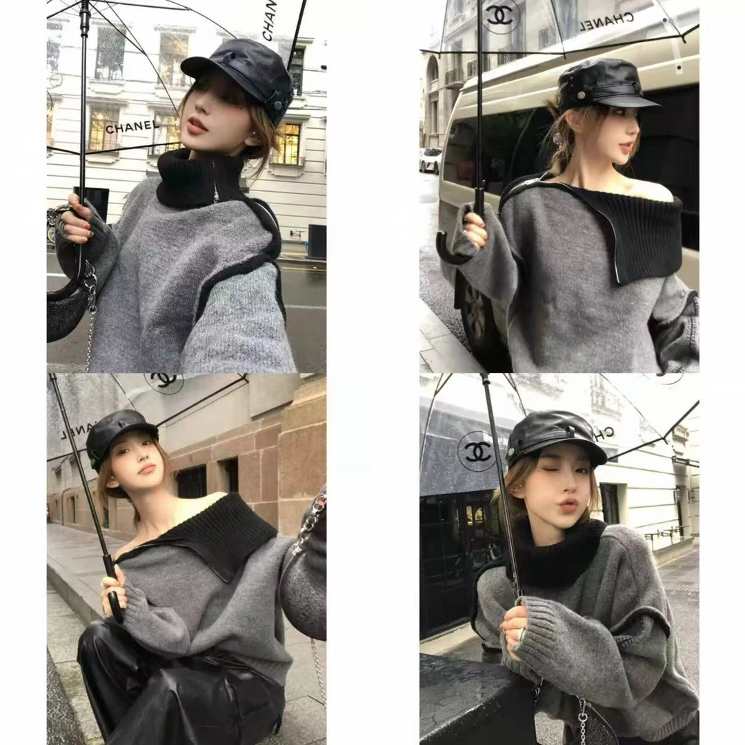 【红人馆】多穿拼色毛衫