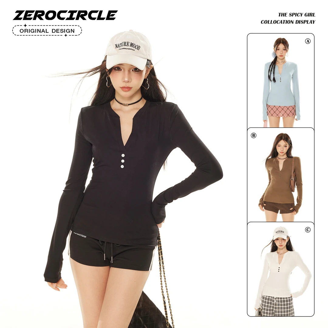 野生zero V领修身长袖t恤 T29057E44