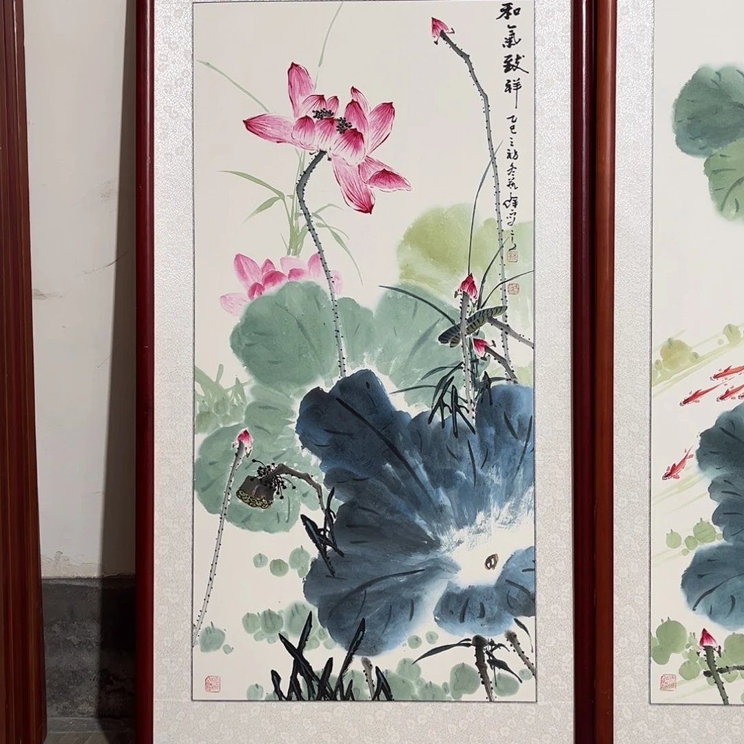 甜***多国画书画作品带框63×123