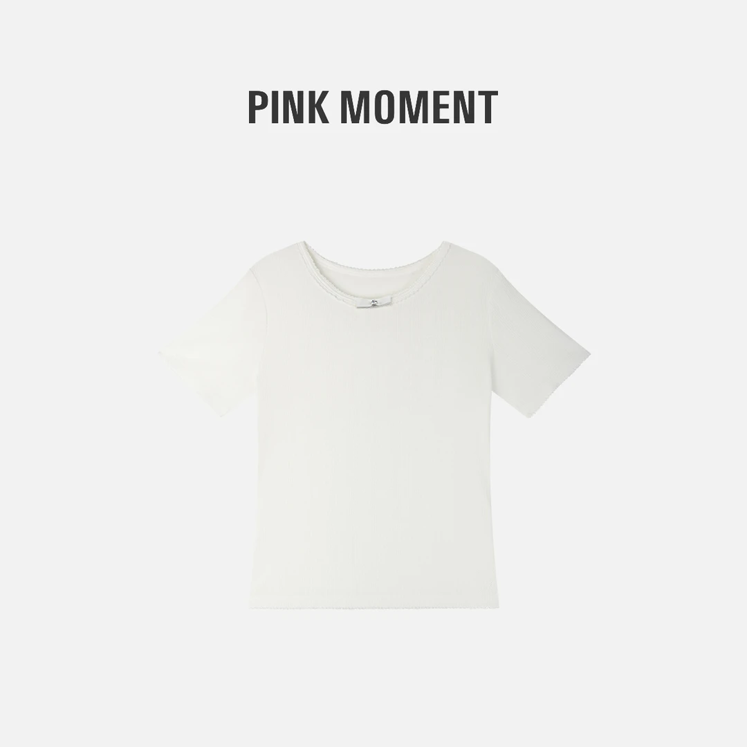 PM王囡囡 “白蝶翩语” 白色蝴蝶结领不规则边短袖T恤 NC1D1138