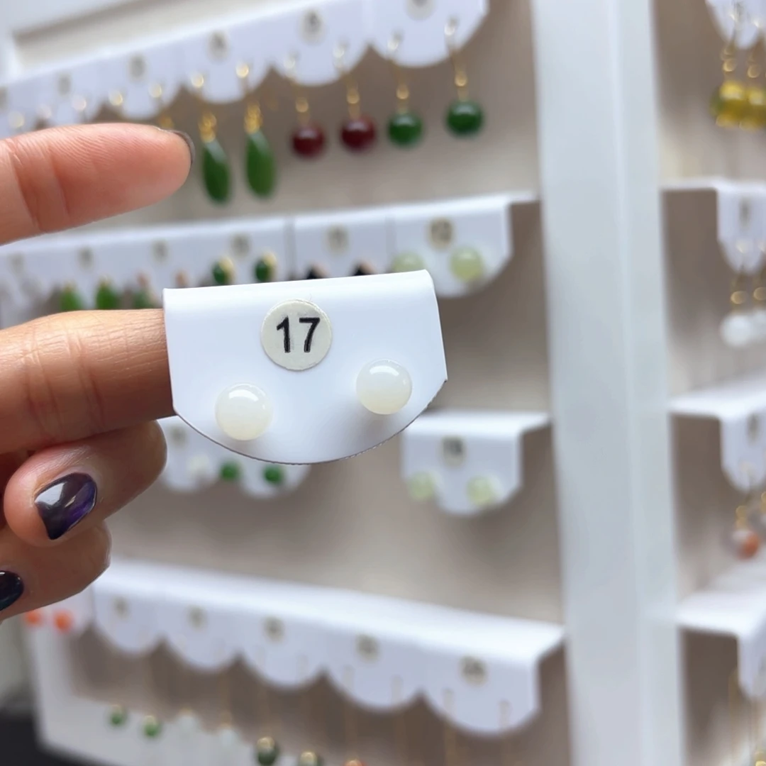 和田玉耳饰18K金镶嵌白**朵2