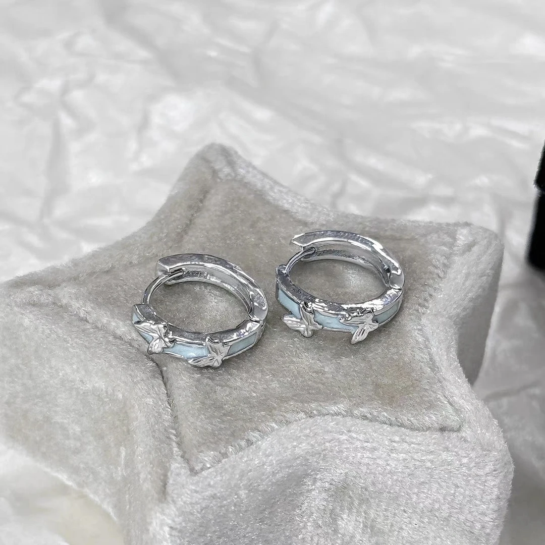 铜合金耳饰 梅姐饰品3195 渐变绿蝴蝶精致女复古耳圈耳钉耳饰